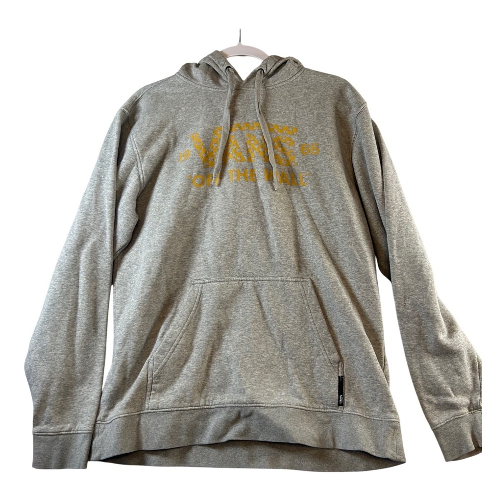 Vans Mens Pullover Hoodie Gray Yellow Checkerboard Logo Graphic Fleece Size M
